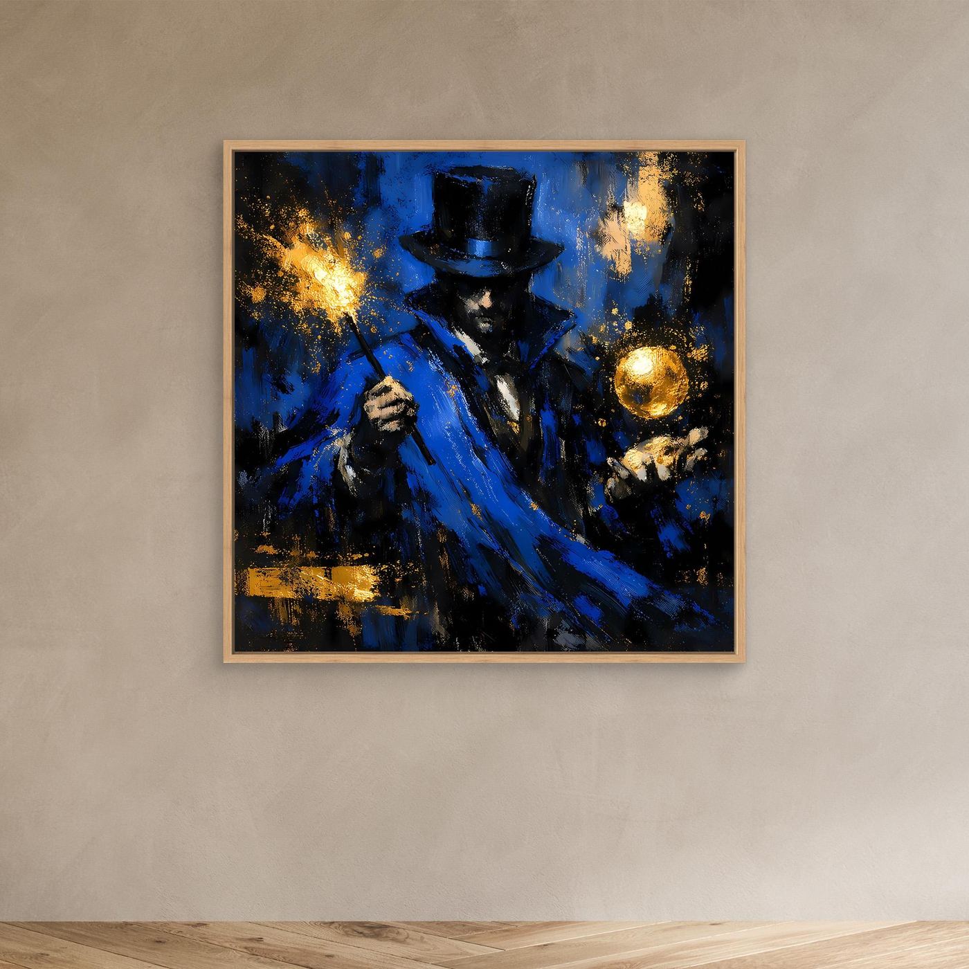 Leinwand Mystischer Magier in Blau und Gold | Abstraktes Fantasy Wandbild Moderne Kunst
