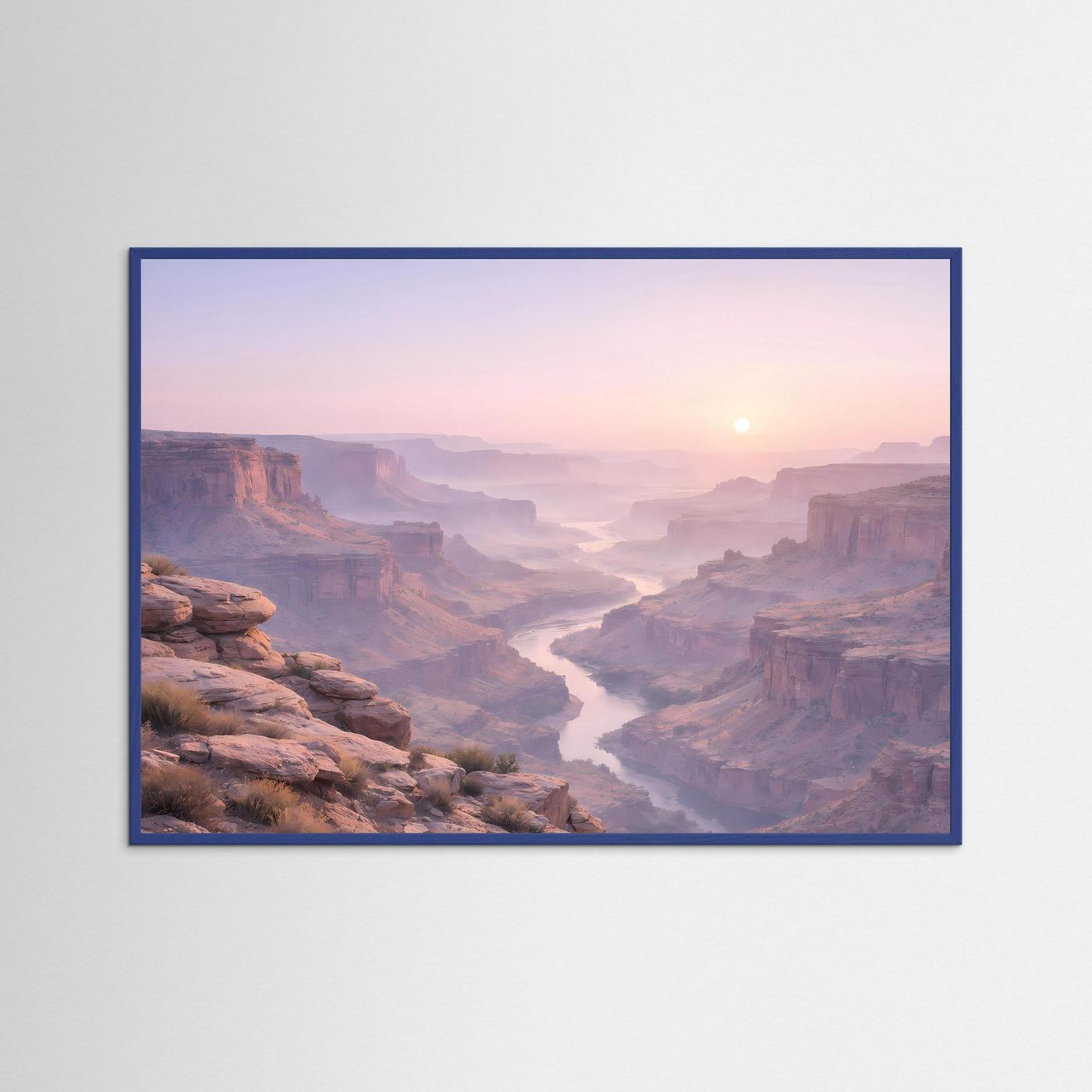 Wandposter mit Canyon-Motiv, blauer Rahmen
