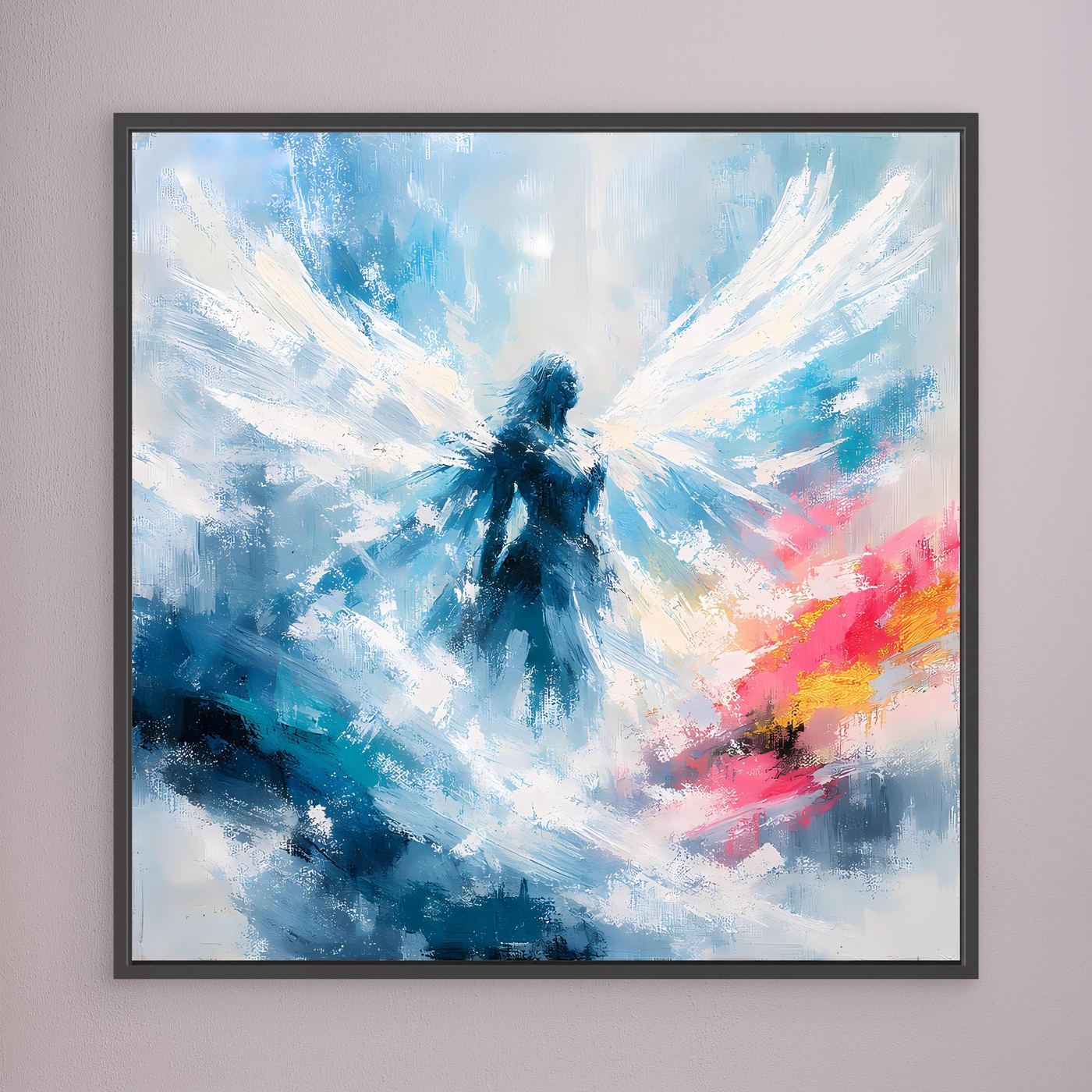 Leinwand Abstrakter Engel in Blau und Weiß | Modernes Wandbild auf echter Leinwand