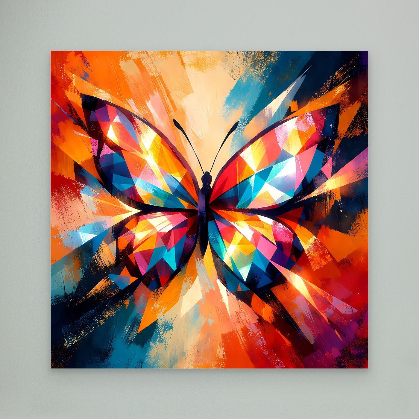 Leinwand-Wandbild: bunter Schmetterling mit geometrischem Muster, ohne Rahmen