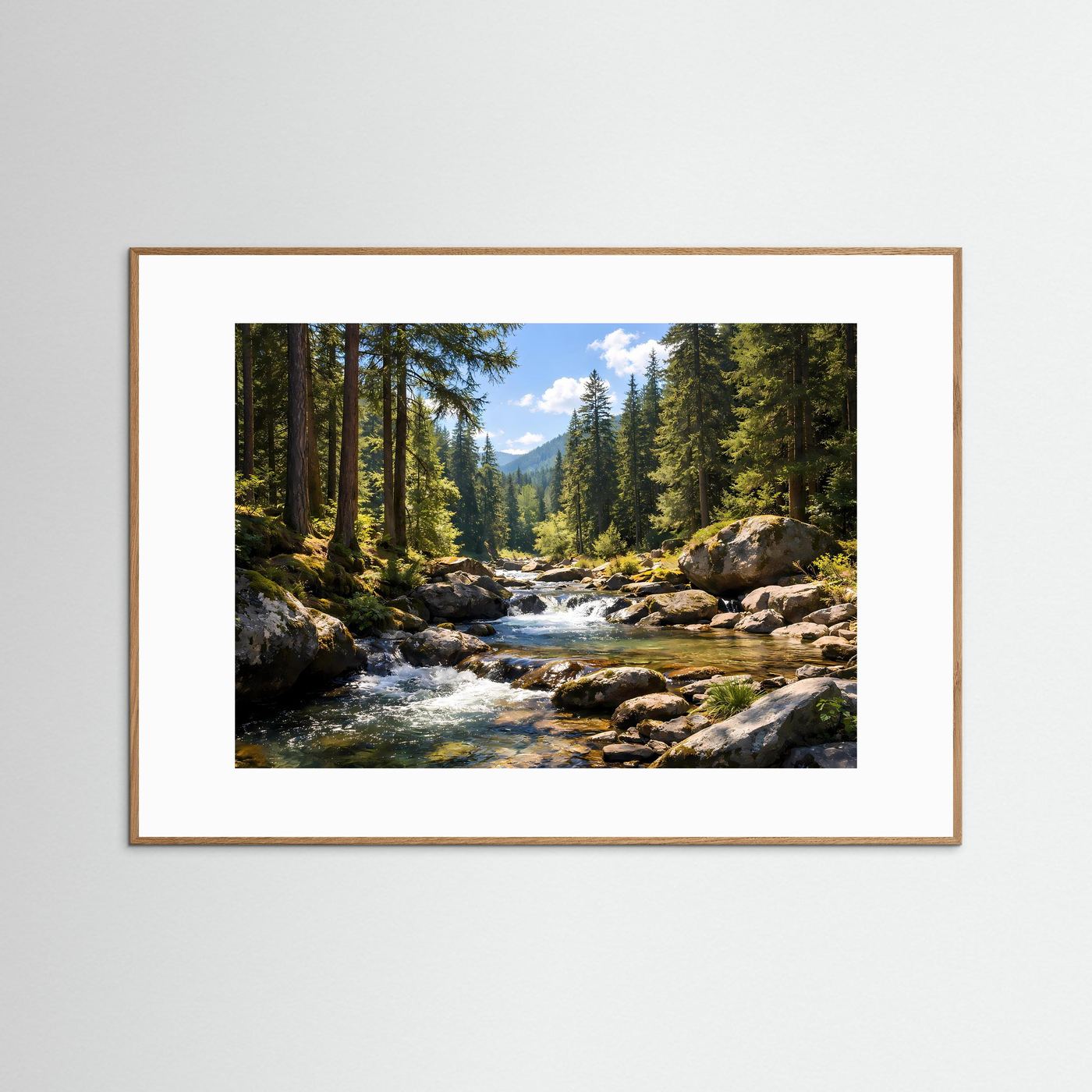 Rauschender Wildbach im Sonnenwald | Fluss & Natur Panorama Poster Querformat