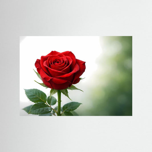 Rot-rote Rose als Nahaufnahme-Panorama-Poster mit grünen Blättern