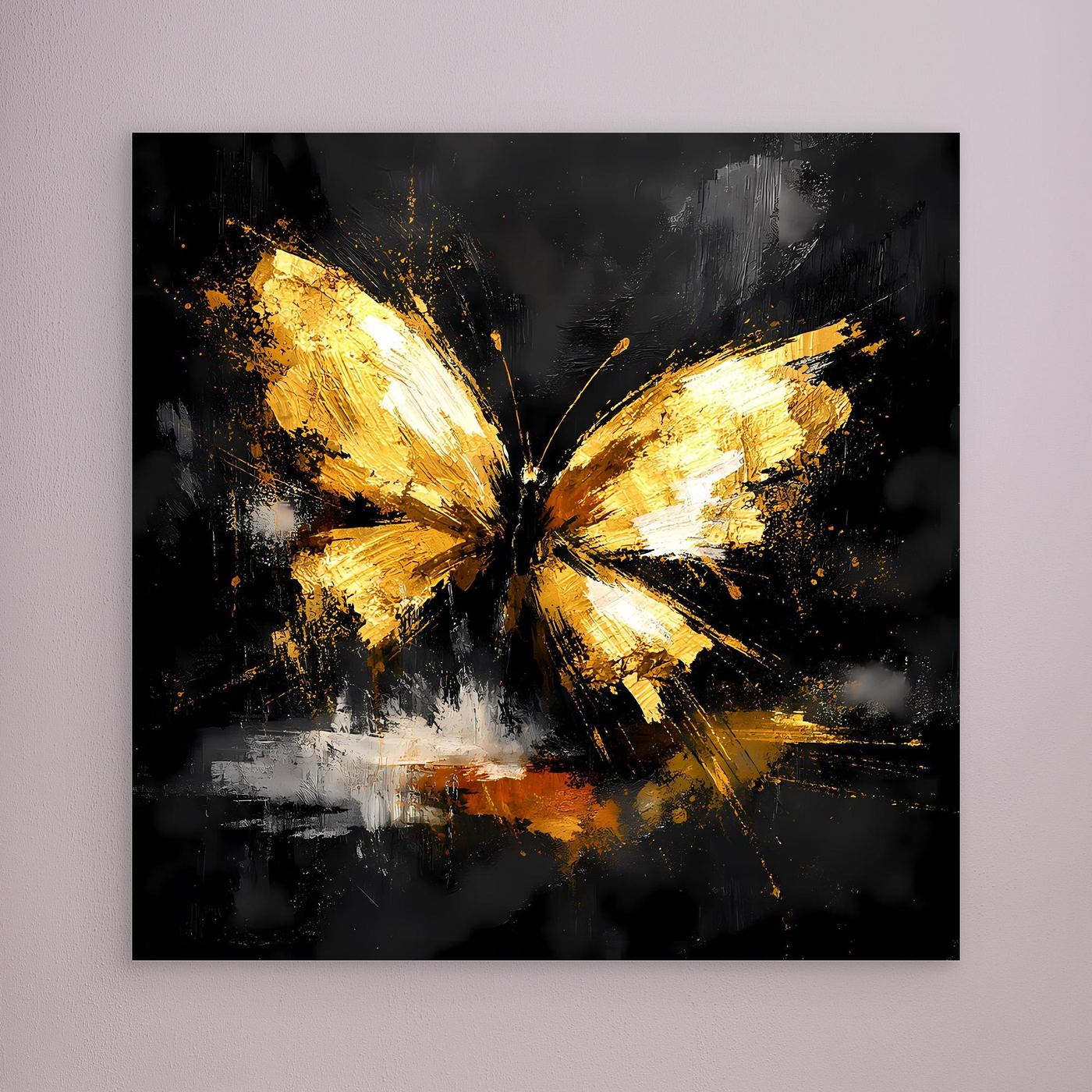 Leinwand Goldener Schmetterling Abstrakt | Modernes Insekten Wandbild Schwarz Gold