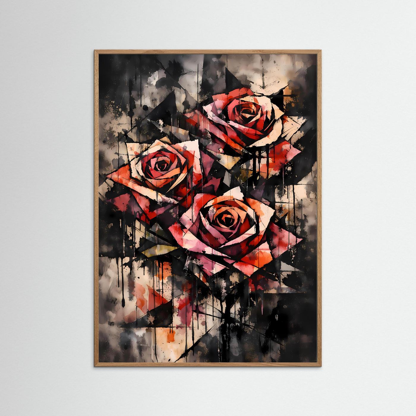 The Abstract Roses | Luxuriöses Rosen Poster Bunt & Dunkel | Abstraktes Blumen Kunstposter Hochformat