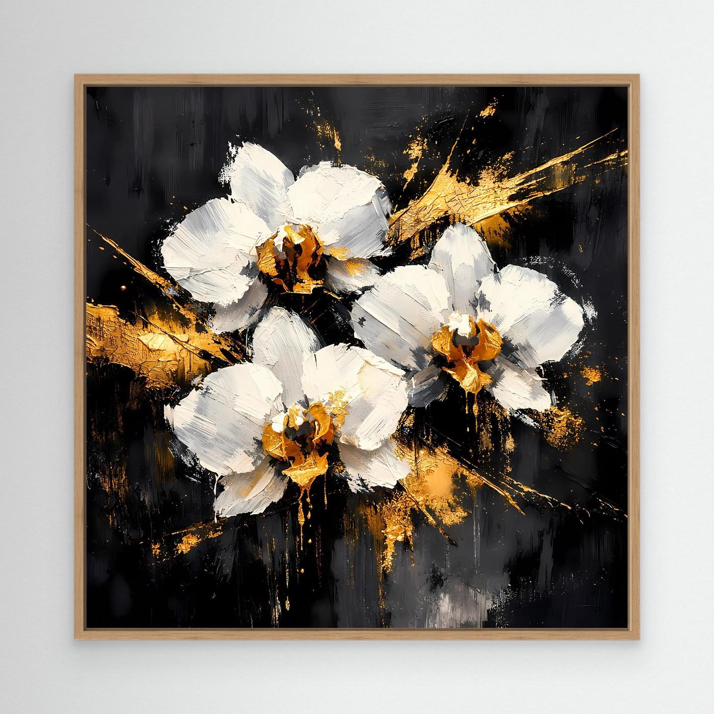 Leinwand Elegante Orchideen in Weiß und Gold | Modernes Abstraktes Blumen Wandbild