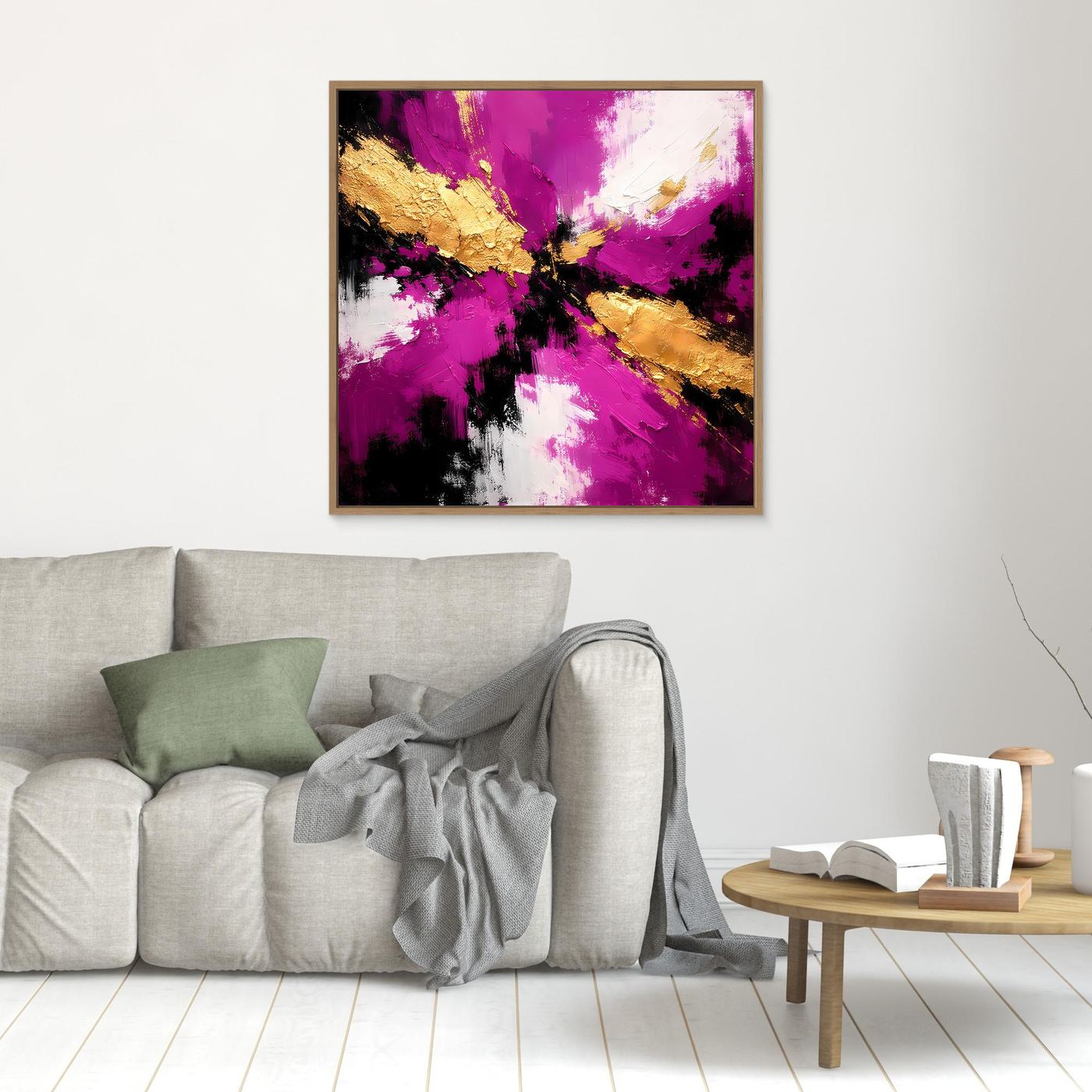 Leinwand Abstraktes Farbenspiel in Magenta und Gold | Modernes Expressives Wandbild