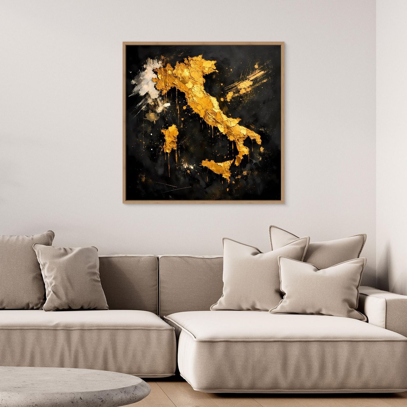 Leinwand Elegante Italienkarte in Gold & Schwarz | Modernes Abstraktes Wandbild