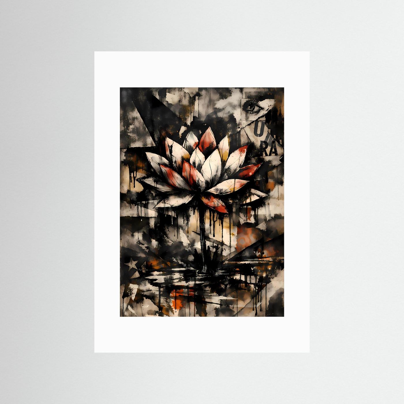 Die Kunst der Erleuchtung | Luxuriöses Lotusblüten Poster in Terrakotta, Creme & Schwarz | Abstraktes Kunstposter Hochformat
