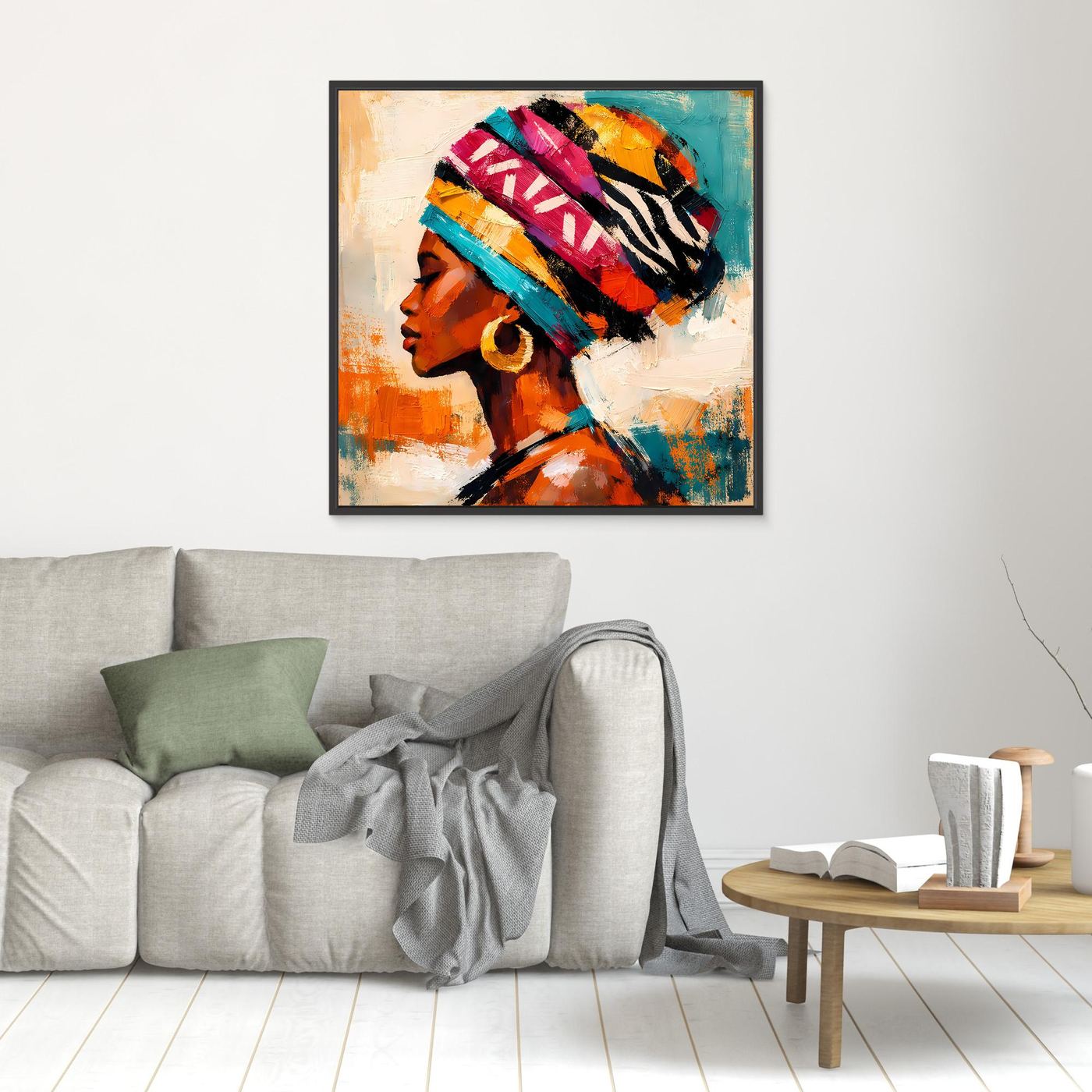Leinwand Afrikanische Schönheit mit Kopftuch | Abstraktes Modern Art Porträt Wandbild