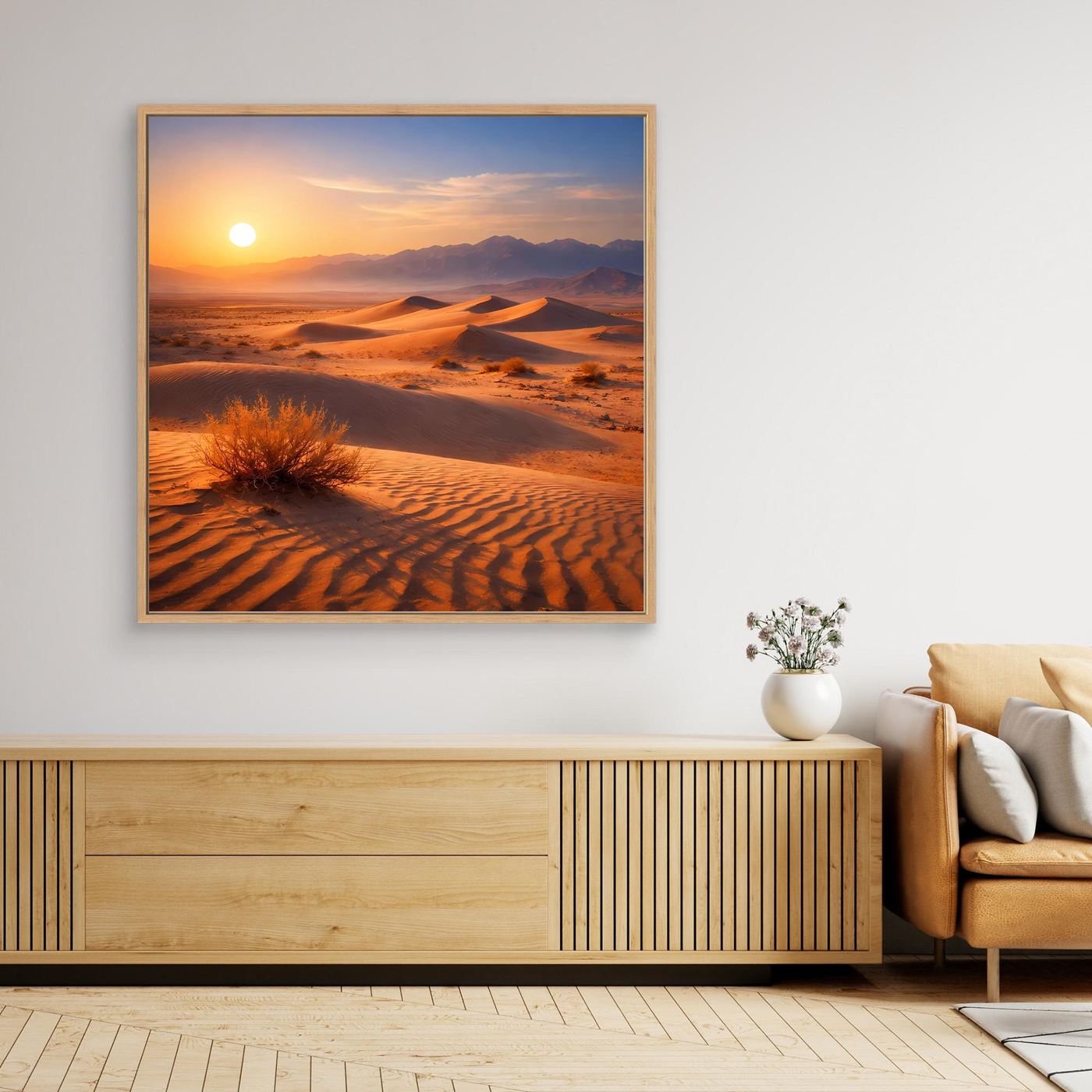 Leinwand Goldener Sonnenuntergang in der Wüste | Modernes Dünen-Landschaft Wandbild