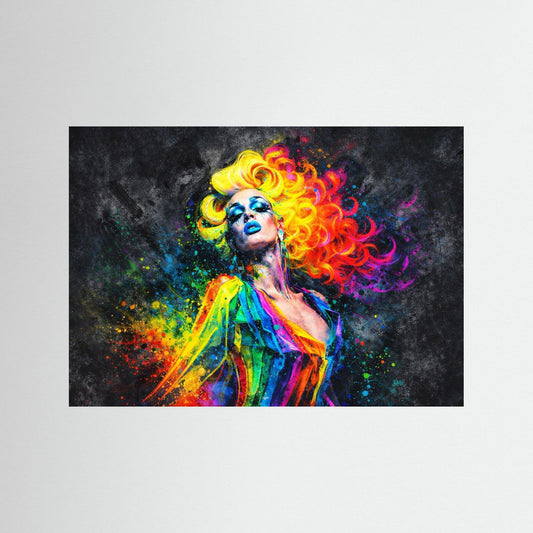 Pop-Art-Wandbild Porträt Frau mit bunten Locken, ohne sichtbaren Rahmen