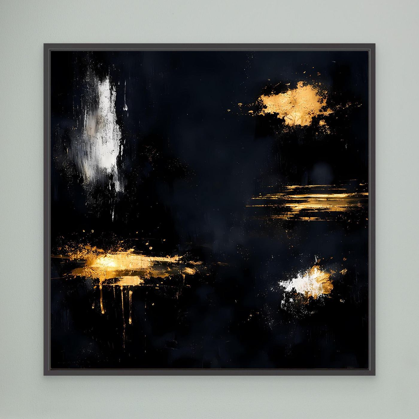 Leinwand Goldene Lichtakzente auf Schwarz | Modernes Abstraktes Minimalismus Wandbild