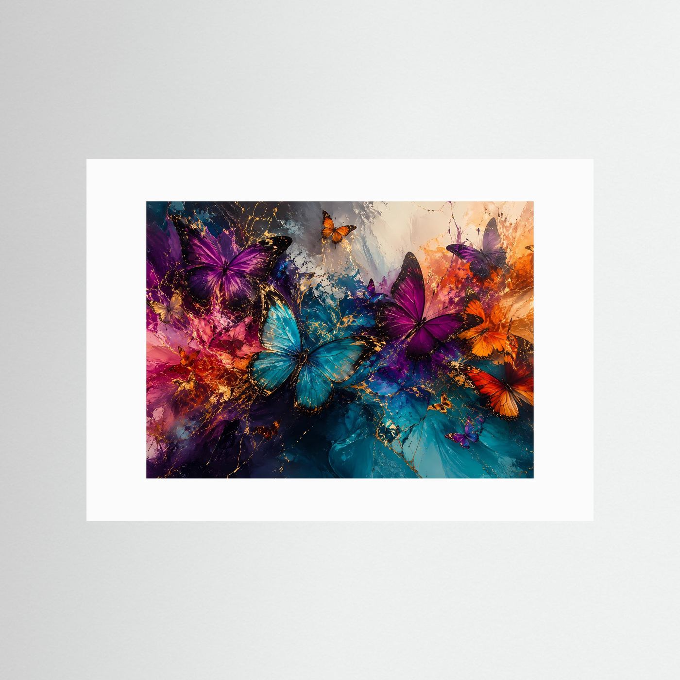 Farbenflug der Schmetterlinge | Abstrakte Schmetterlingskunst in Türkis, Violett & Orange – Moderne Wandkunst