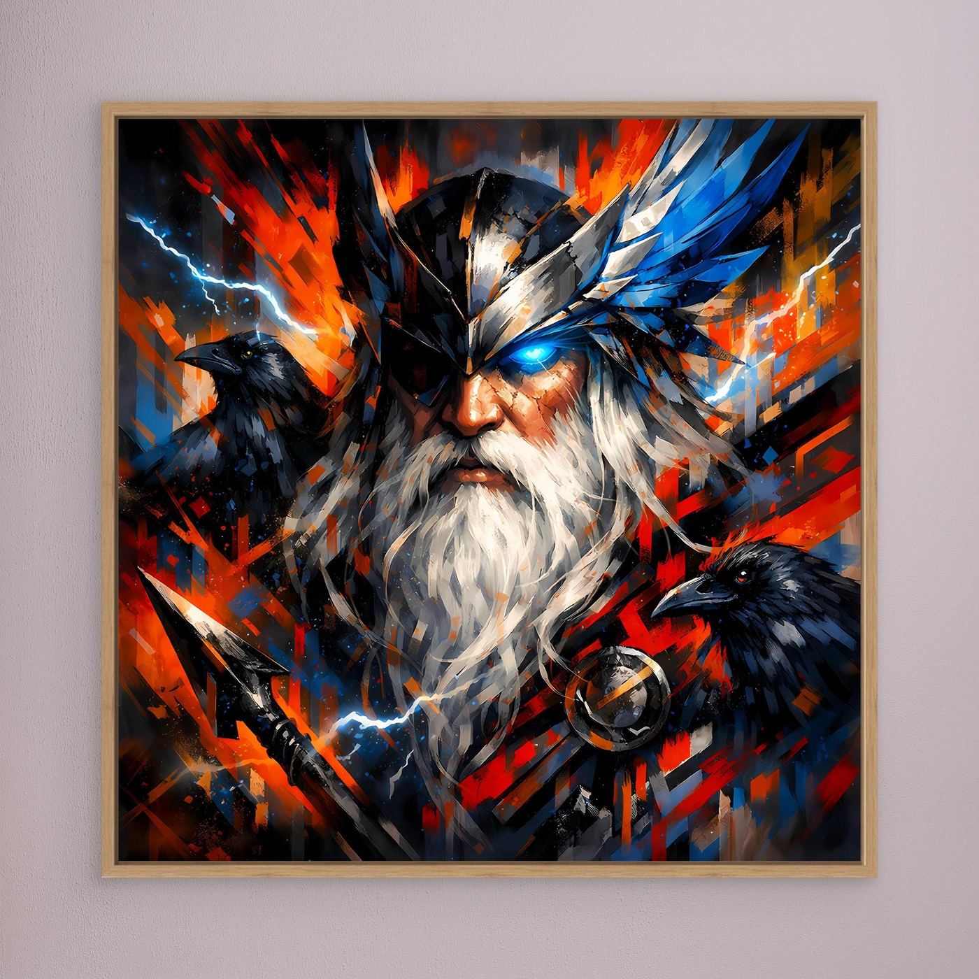 Leinwand Odin der Göttervater mit Raben | Modernes Nordisches Mythologie Wandbild
