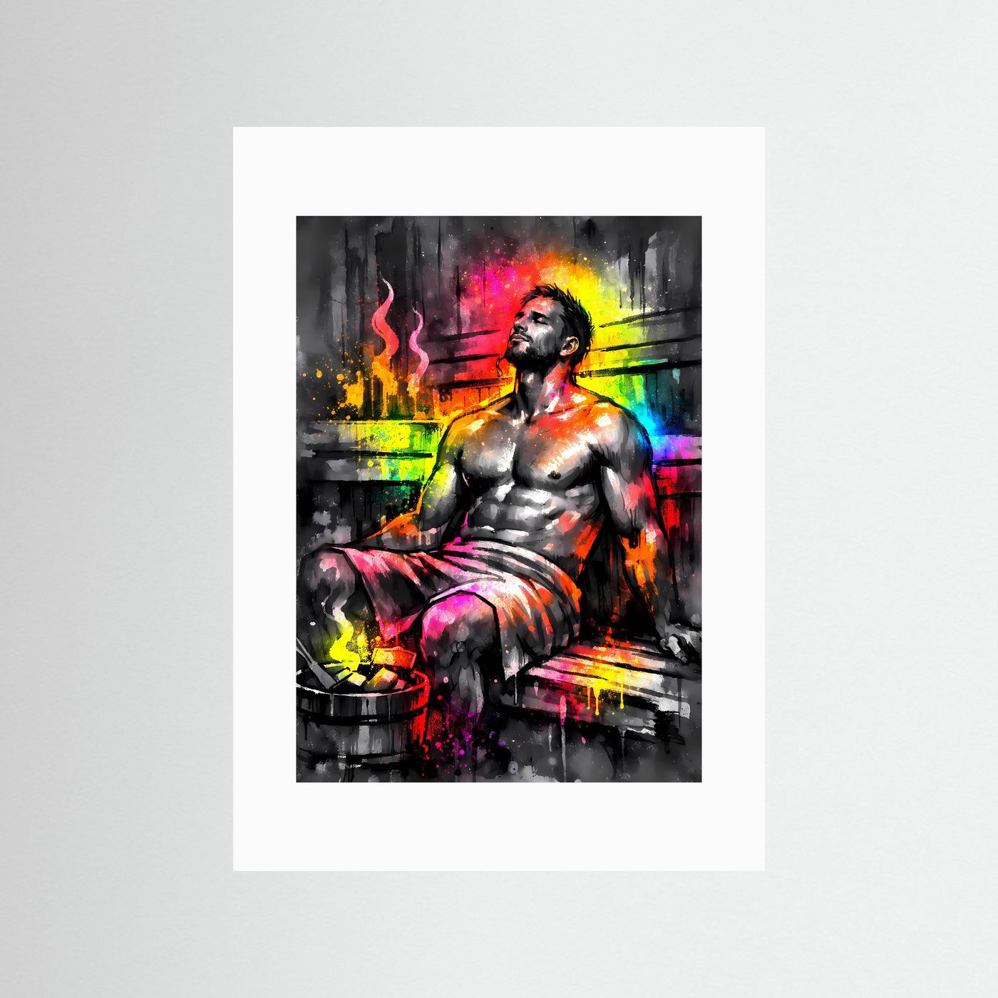 Die Kunst der Regeneration | Sauna Poster in bunten Neonfarben & Wellness-Optik | Abstraktes Kunstposter Hochformat