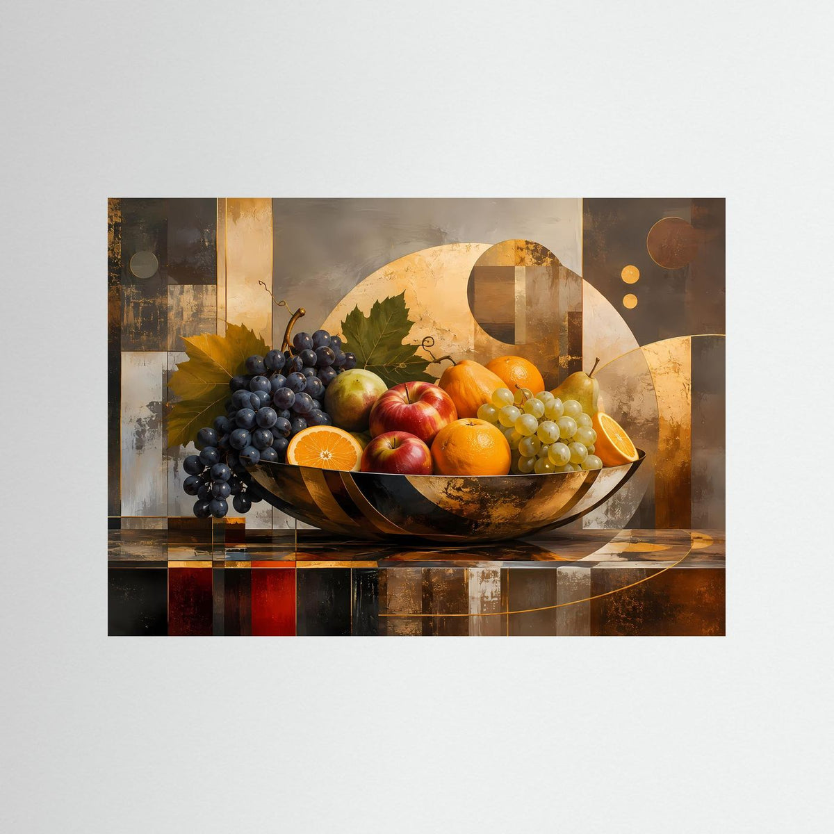 Querformat-Poster mit Stillleben: Obstschale mit Weintrauben, Äpfeln und Birnen