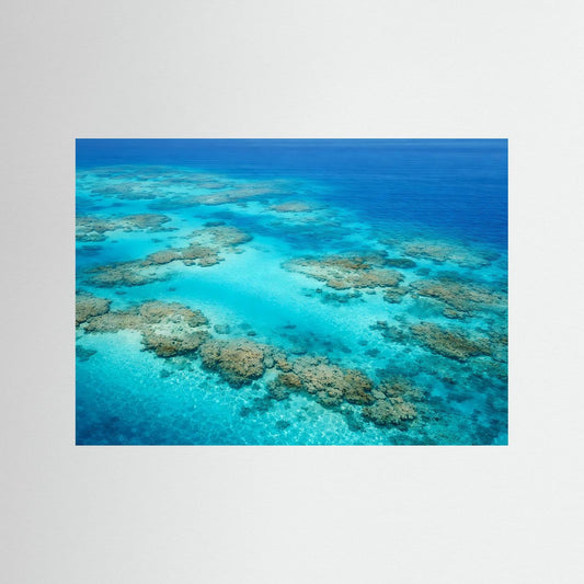 Meer- und Korallenriff-Poster im Querformat, ohne Rahmen, türkisblaues Wasser und Riffstrukturen