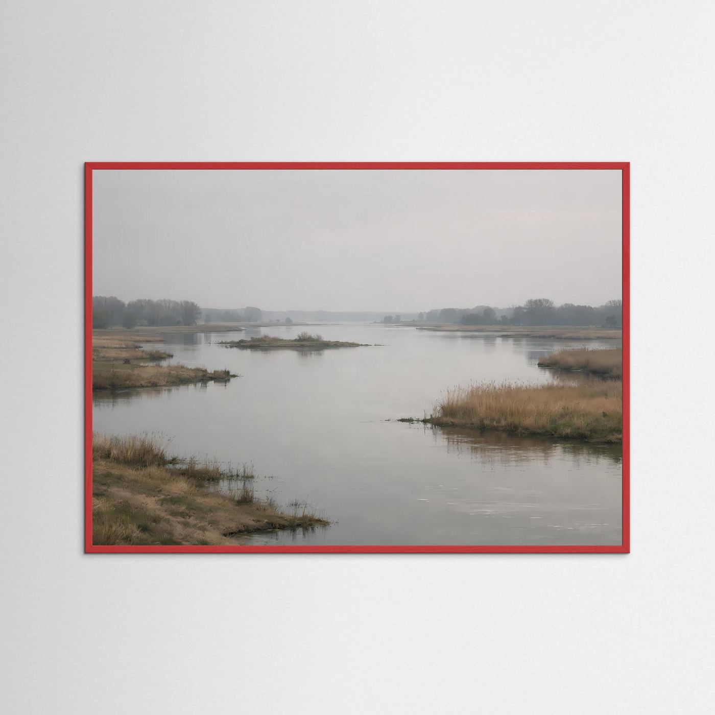 Gerahmtes Poster mit Flusslandschaft und rotem Rahmen