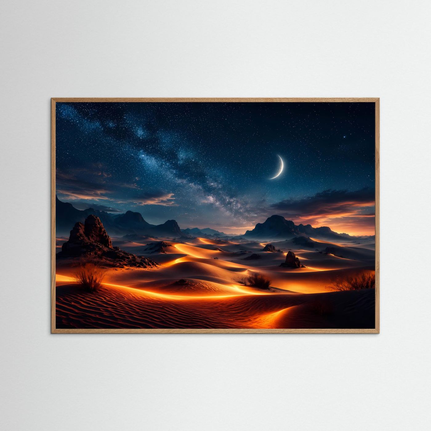 Wüstenlandschaft Poster Querformat | Sternenhimmel über Sanddünen | Magische Nacht Wüsten Wandkunst