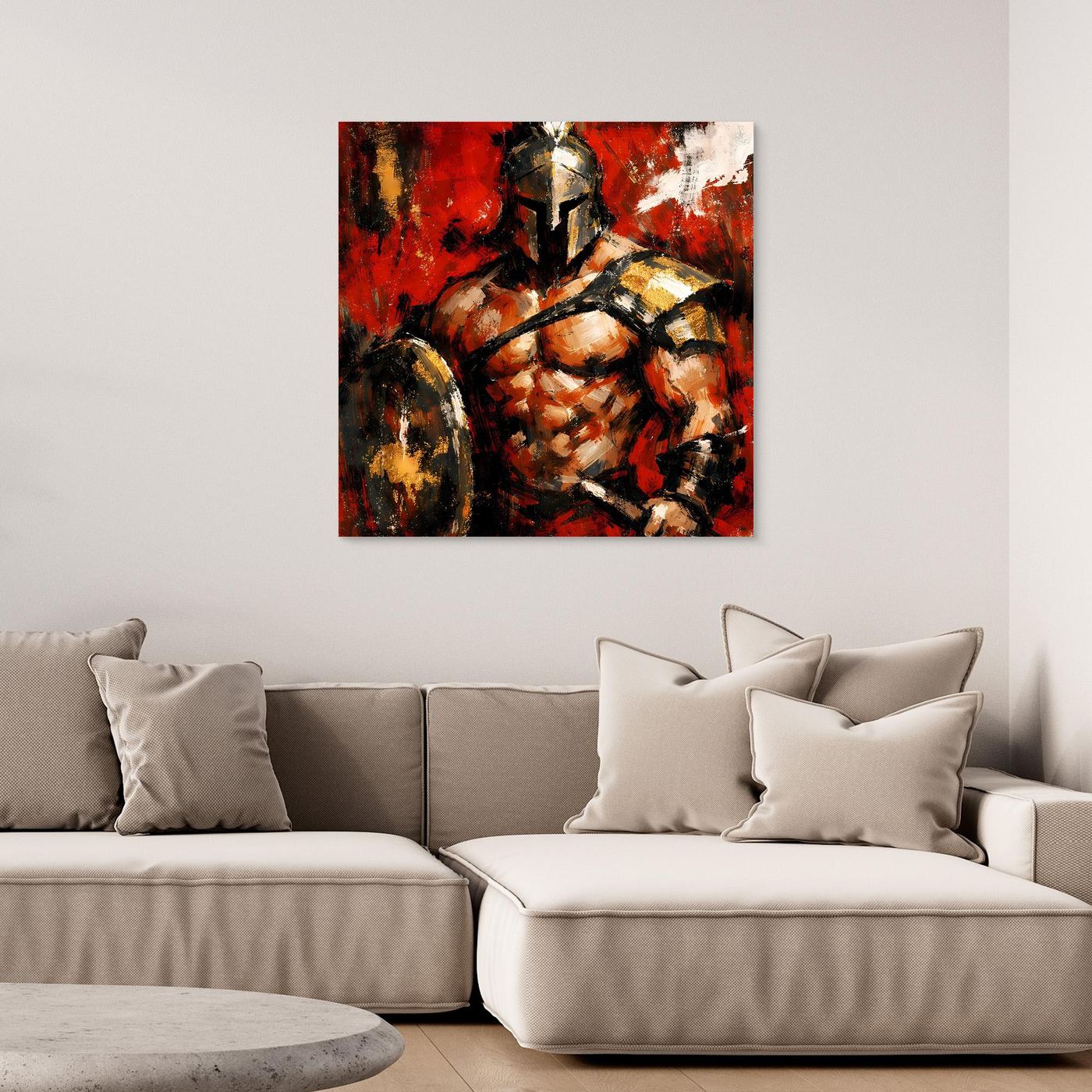 Leinwand Legendärer Spartaner in Rot | Abstraktes Krieger Wandbild Gold