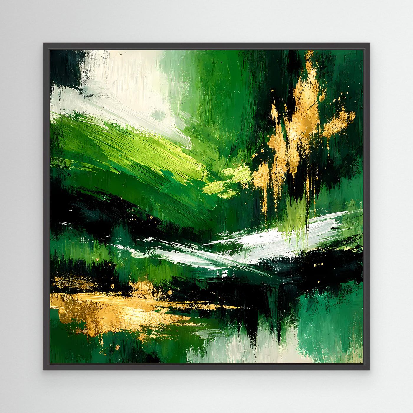 Leinwand Abstraktes Landschaftsgemälde in Smaragdgrün und Gold | Modernes Natur Wandbild