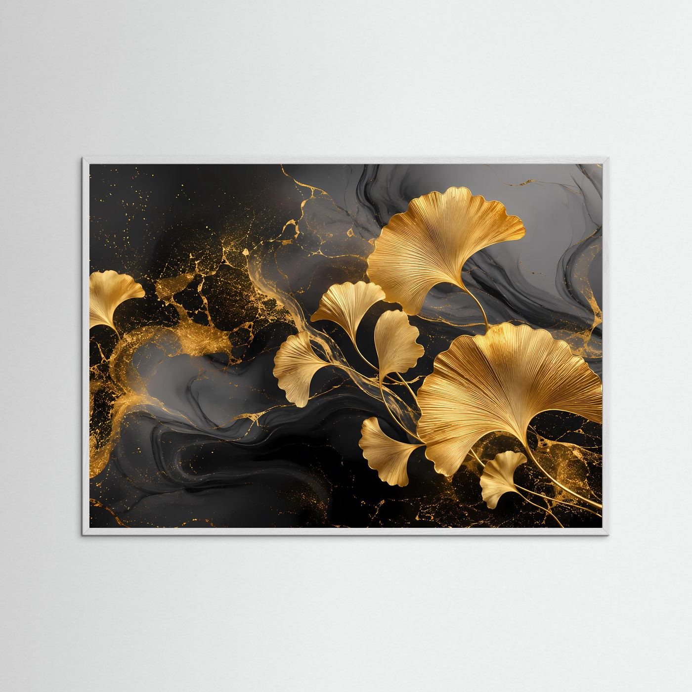 Goldene Ginkgoblätter Poster | Elegante Botanische Wandkunst | Schwarz Gold Abstrakt | Luxuriöse Blätter Kunst | Premium Leinwand Wall Art