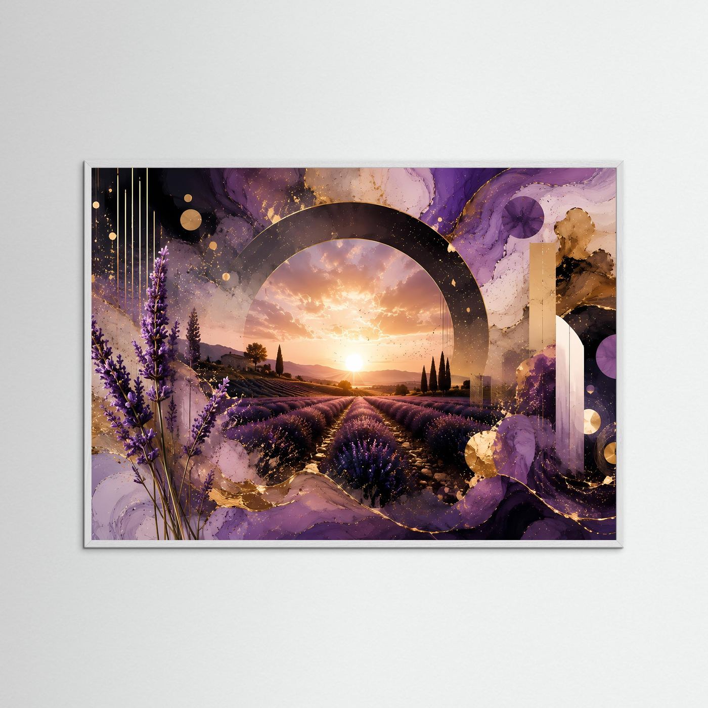 Lavendelfeld im Sonnenuntergang | Abstrakte Provence Wandkunst