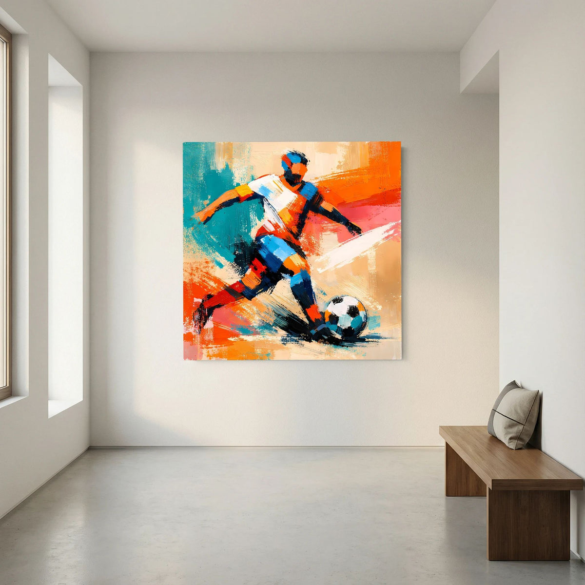 Leinwand Dynamischer Fußballspieler in Aktion | Abstraktes Sport & Fußball Wandbild