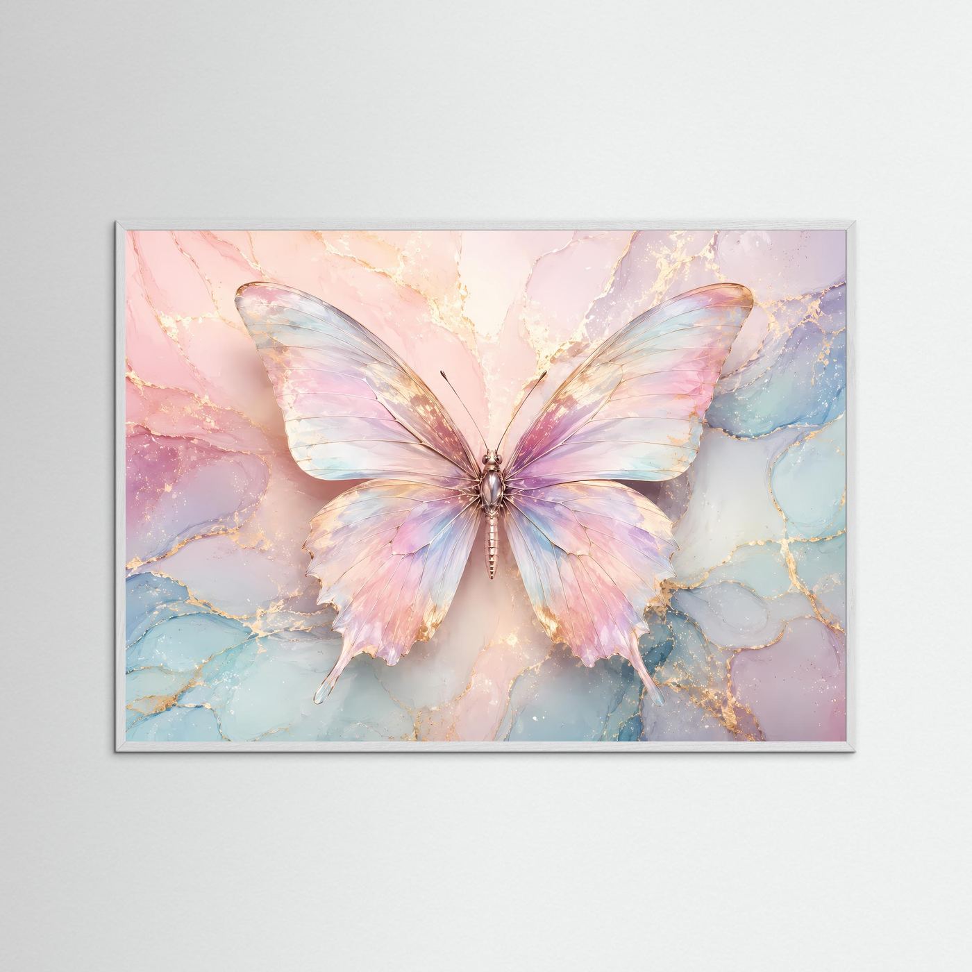 Pastell Schmetterling | Elegantes Wandbild in Rosa, Blau & Gold