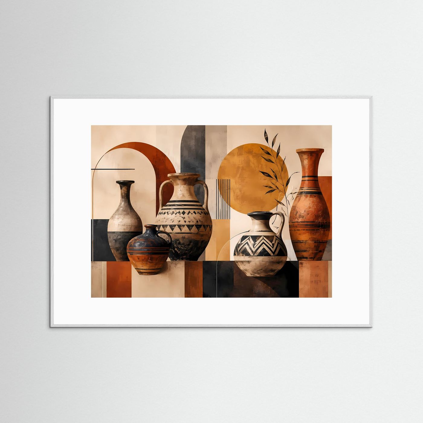 Antike Vasen in Terrakotta & Erdtönen | Abstrakte Boho Kunst Poster Querformat