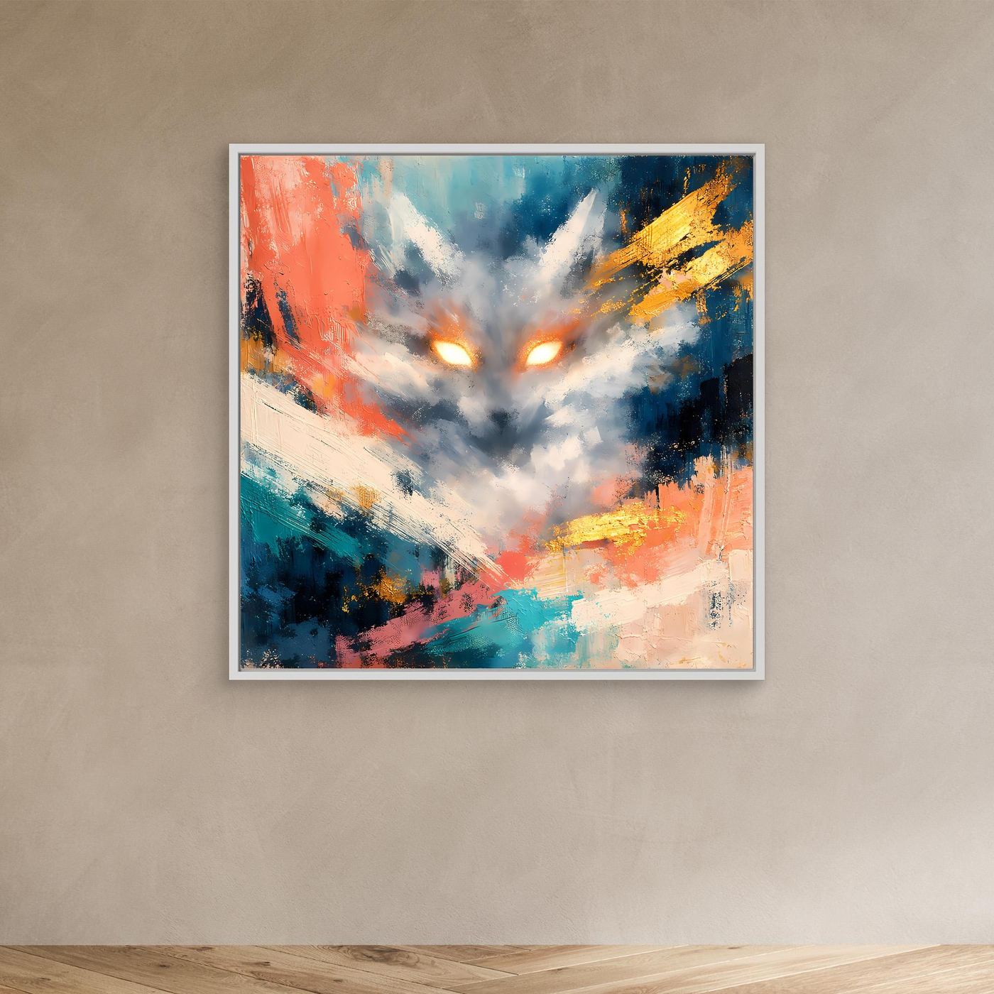 Leinwandbild Abstrakter Kitsune Fuchs | Modernes Japanisches Kunstwerk