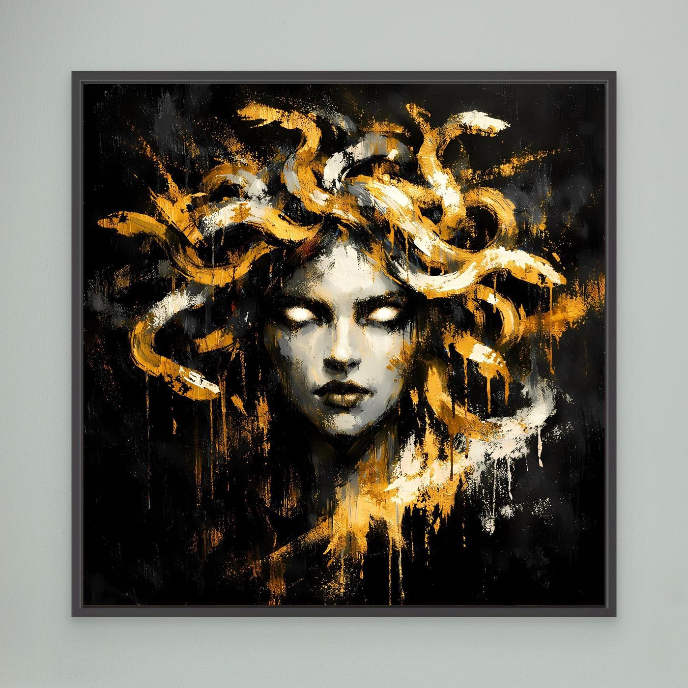 Leinwand Goldene Medusa Gorgone | Abstraktes Mythologie Wandbild Modern