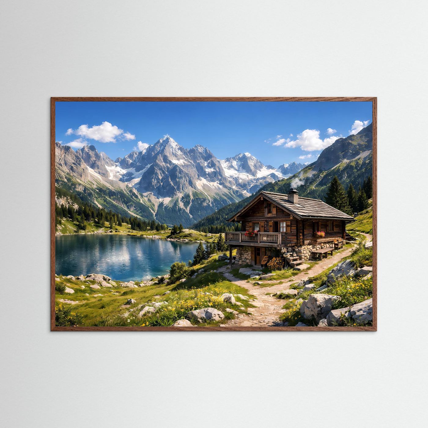 Idyllische Berghütte am Alpensee | Berge & Natur Poster Querformat