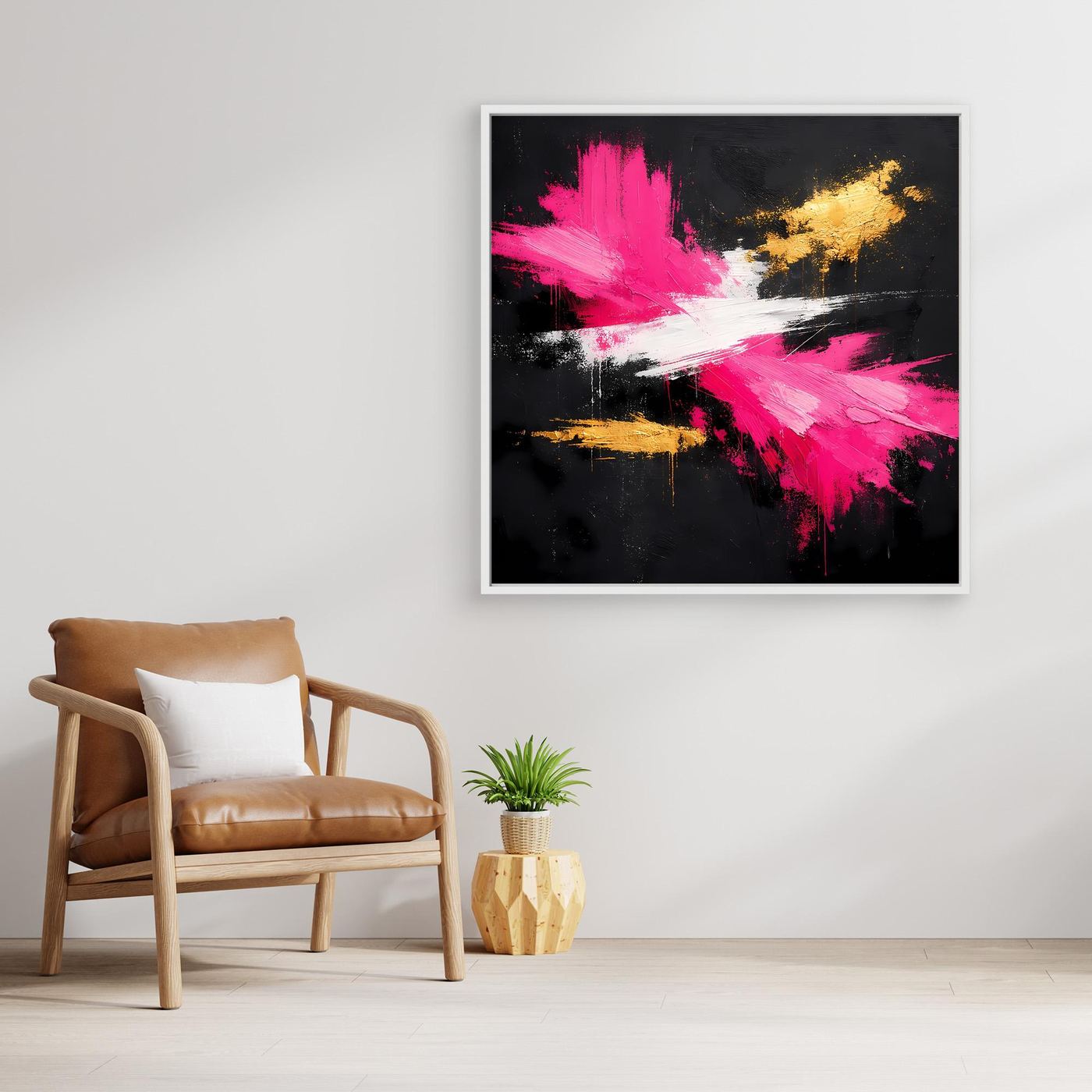 Leinwand Abstraktes Farbfeuerwerk in Pink & Gold | Modernes Acryl-Stil Wandbild