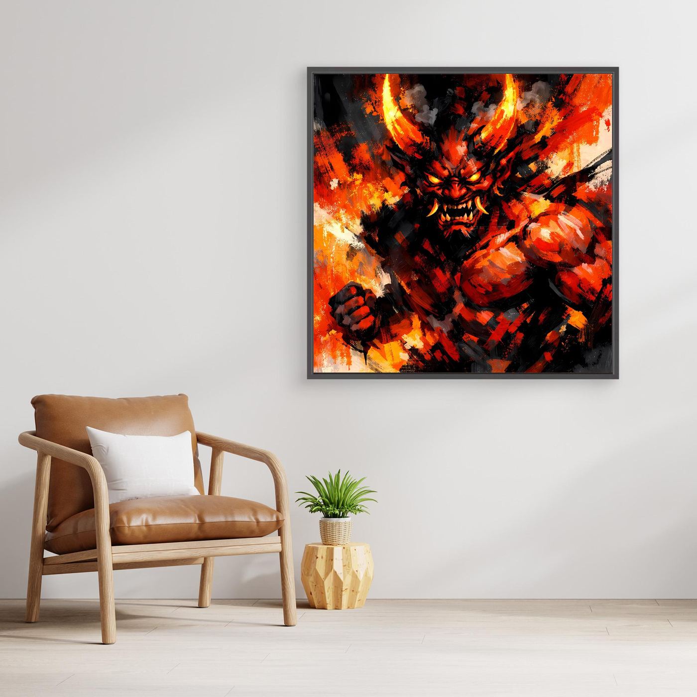 Leinwand Feuriger Dämon | Expressionistisches Fantasy Oni Wandbild