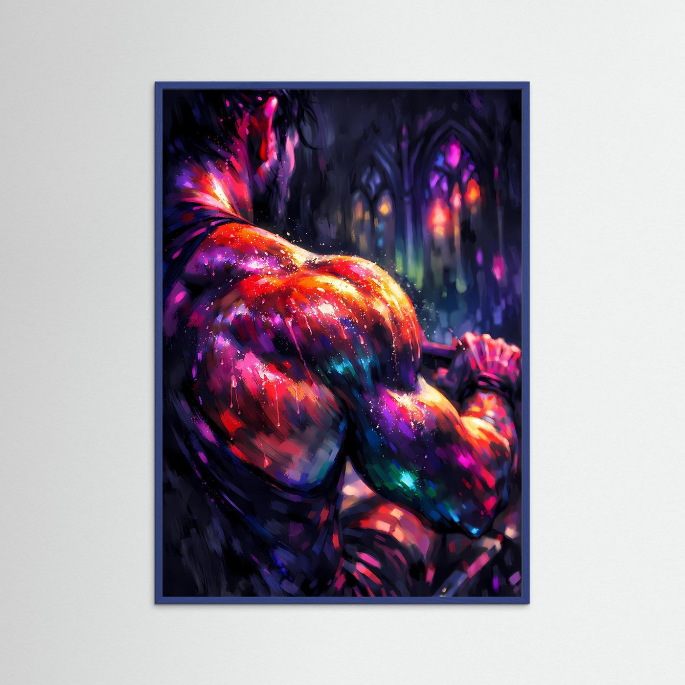 Fokus & Stärke | Abstraktes Bodybuilding Poster der Rückenmuskulatur in Neonfarben | Modernes Kunstposter Hochformat