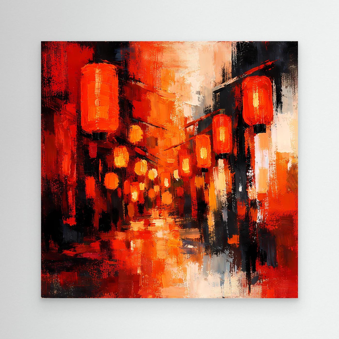 Leinwand Traditionelle Rote Lampions in asiatischer Gasse | Fernöstliche Wandkunst auf echter Leinwand