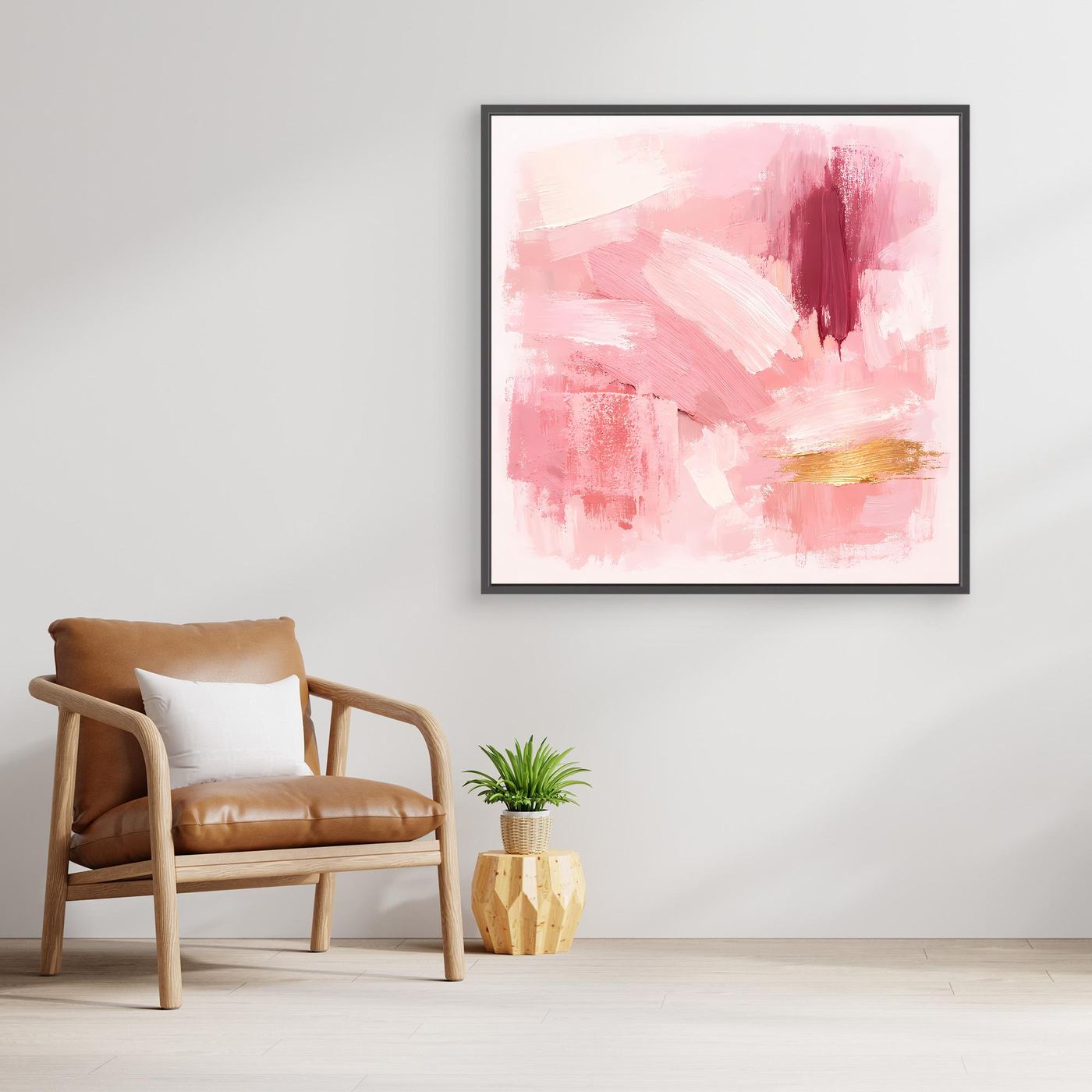 Leinwand Abstraktes Gemälde in Rosa und Gold | Modernes Elegantes Wandbild Pastell