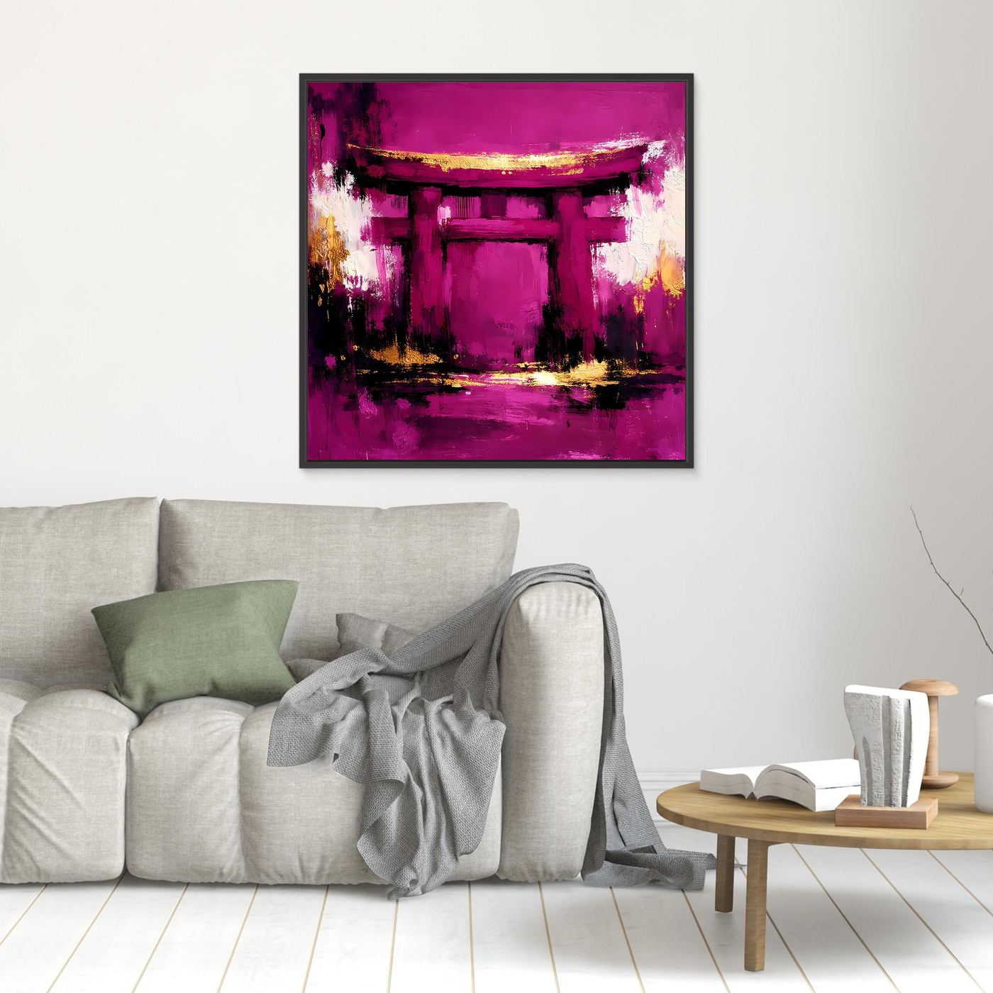 Leinwand Mystisches Torii-Tor in Magenta | Abstraktes Japan Wandbild Moderne Kunst