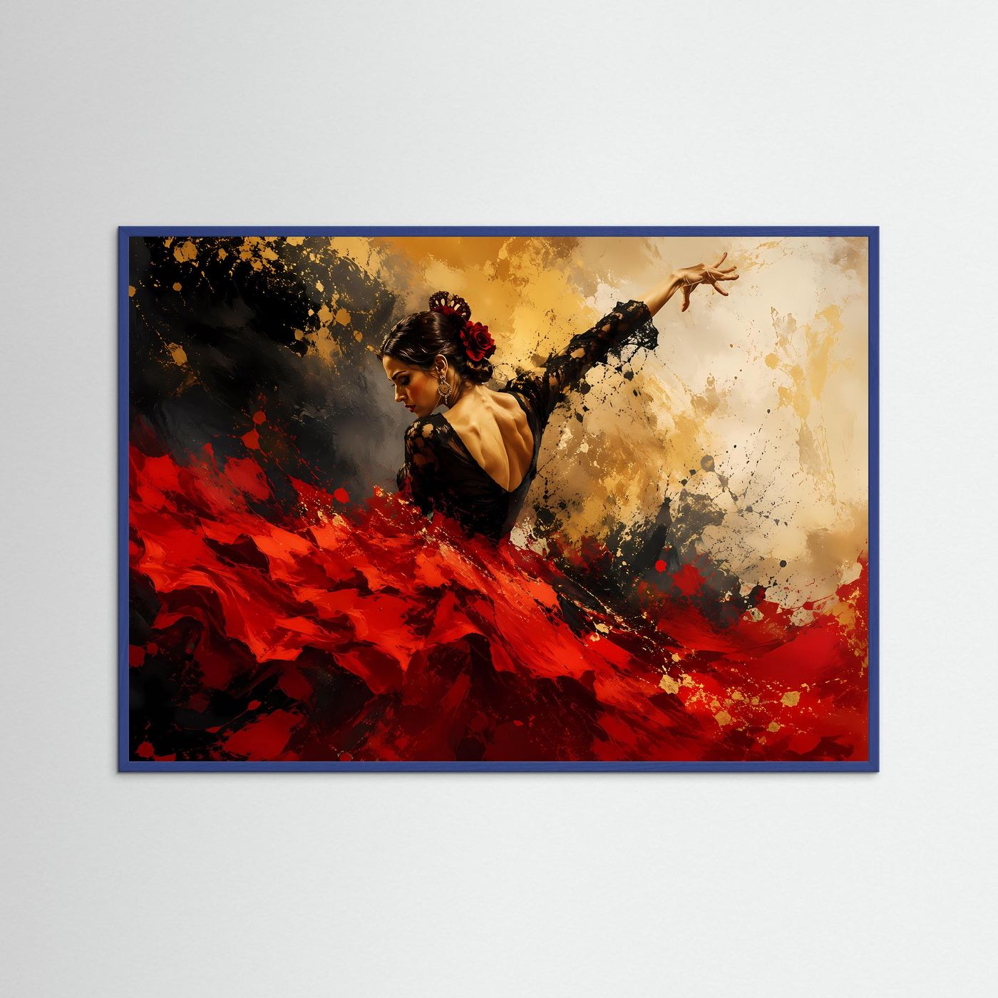 Leidenschaftliche Flamenco-Tänzerin in Rot & Gold | Modernes Abstraktes Tanz Poster Querformat