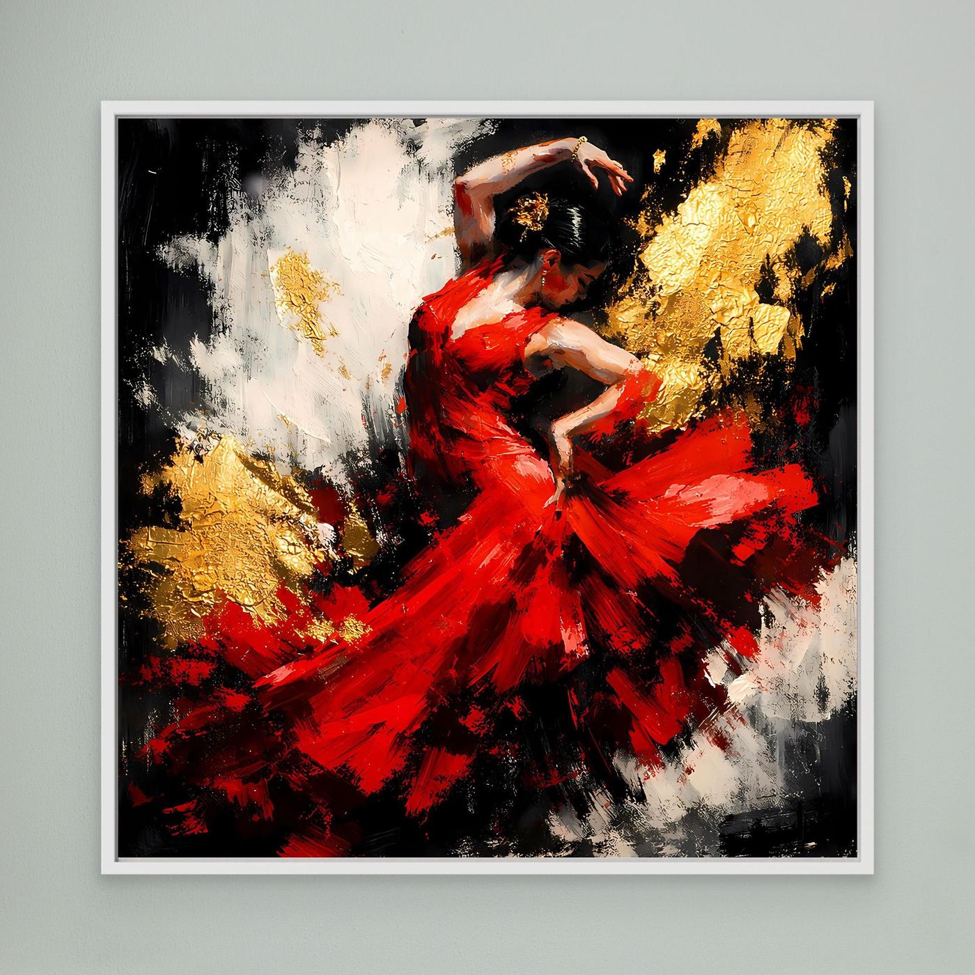 Leinwand Flamenco Tänzerin in Rot und Gold | Modernes Abstraktes Tanz Wandbild