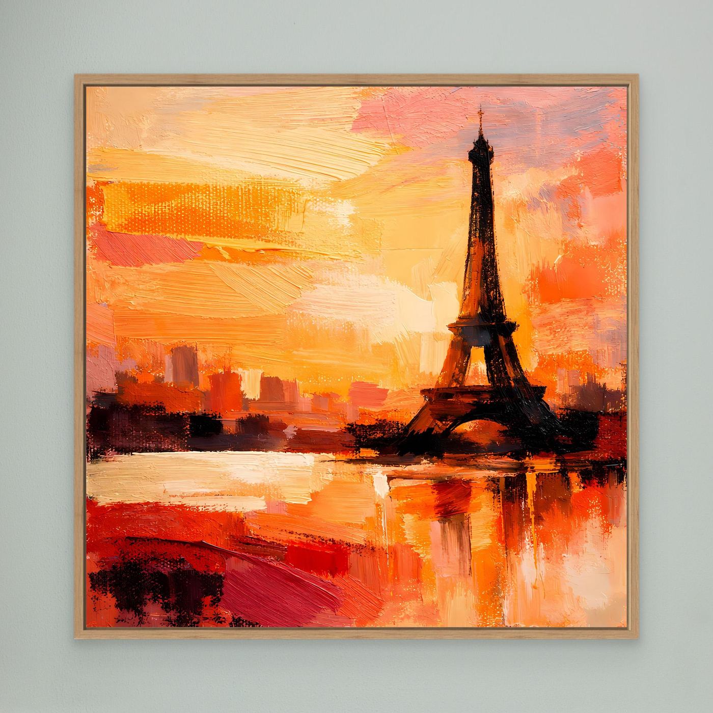 Leinwand Abstraktes Eiffelturm Paris Gemälde | Modernes Romantisches Wandbild Sonnenuntergang