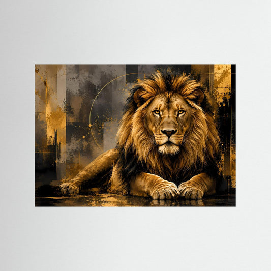 Löwenmotiv-Poster im Querformat, goldbraune Mähne auf dunklem Grund, ohne Rahmen
