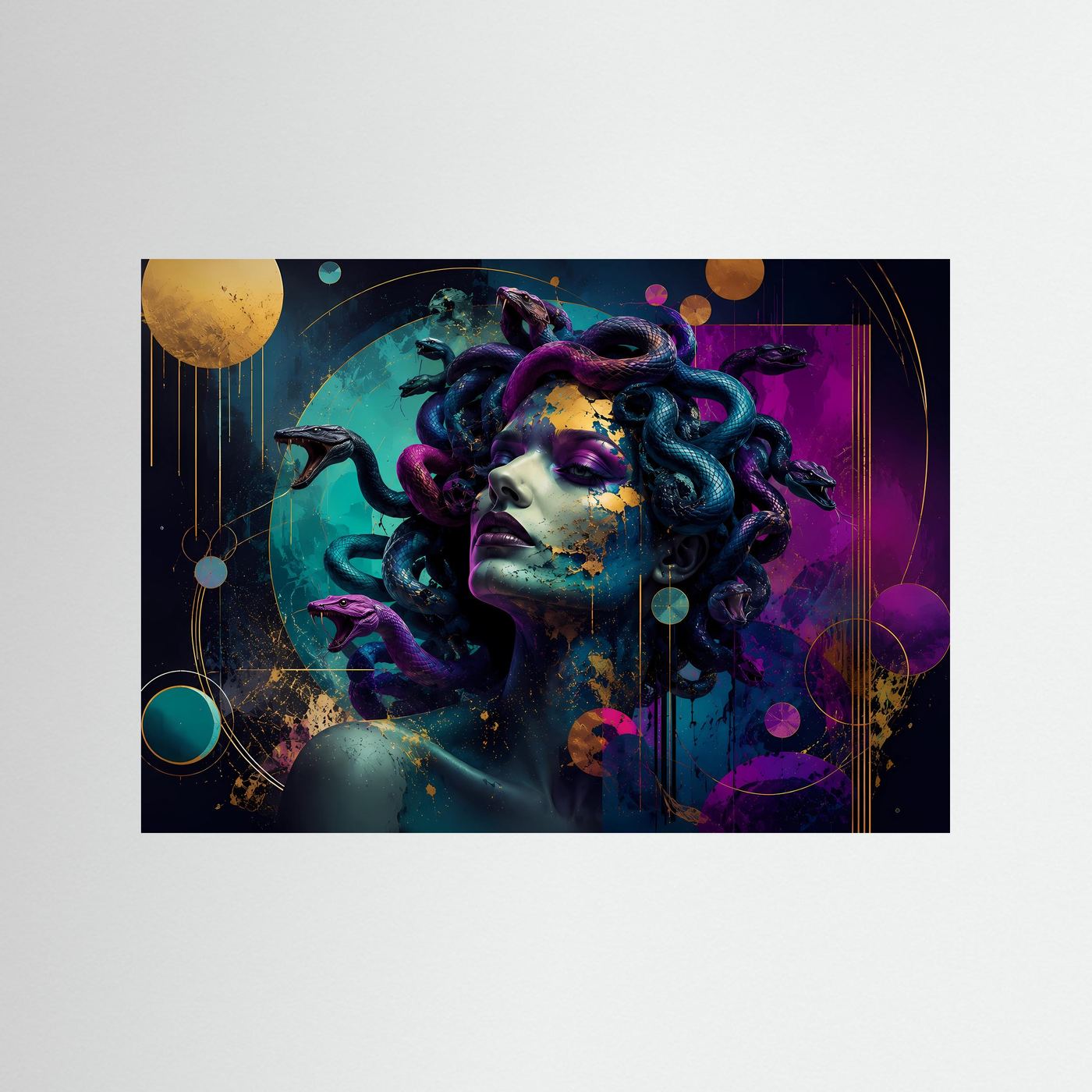 Medusa Poster | Moderne Abstrakte Mythologie Kunst | Neon Göttin mit Schlangen | Griechische Mythologie Wandbild | Luxuriöse Leinwand