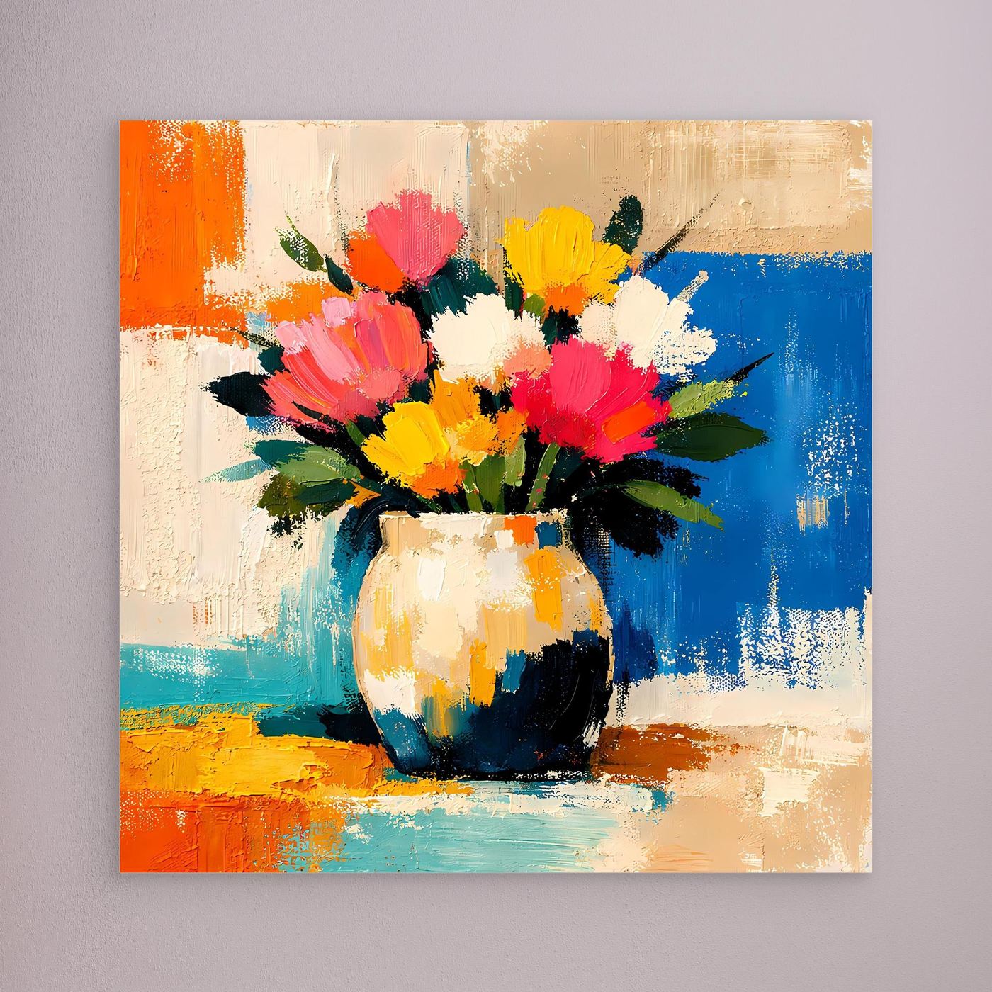 Wall art canvas of colorful bouquet in a vase, unframed