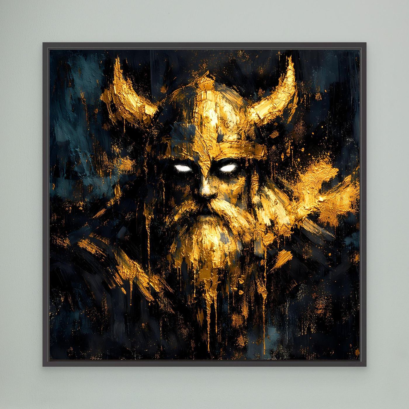 Leinwand Mystischer Wikinger in Gold und Schwarz | Modernes Abstraktes Krieger Wandbild