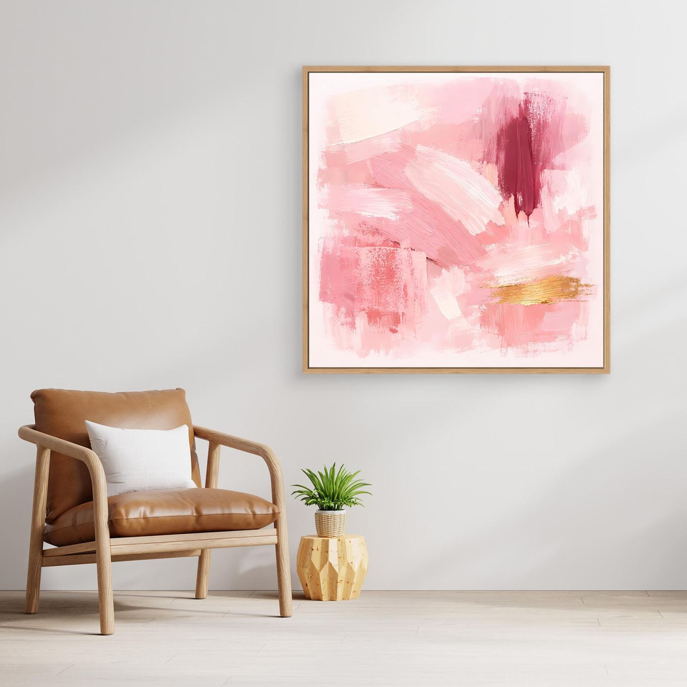 Leinwand Abstraktes Gemälde in Rosa und Gold | Modernes Elegantes Wandbild Pastell