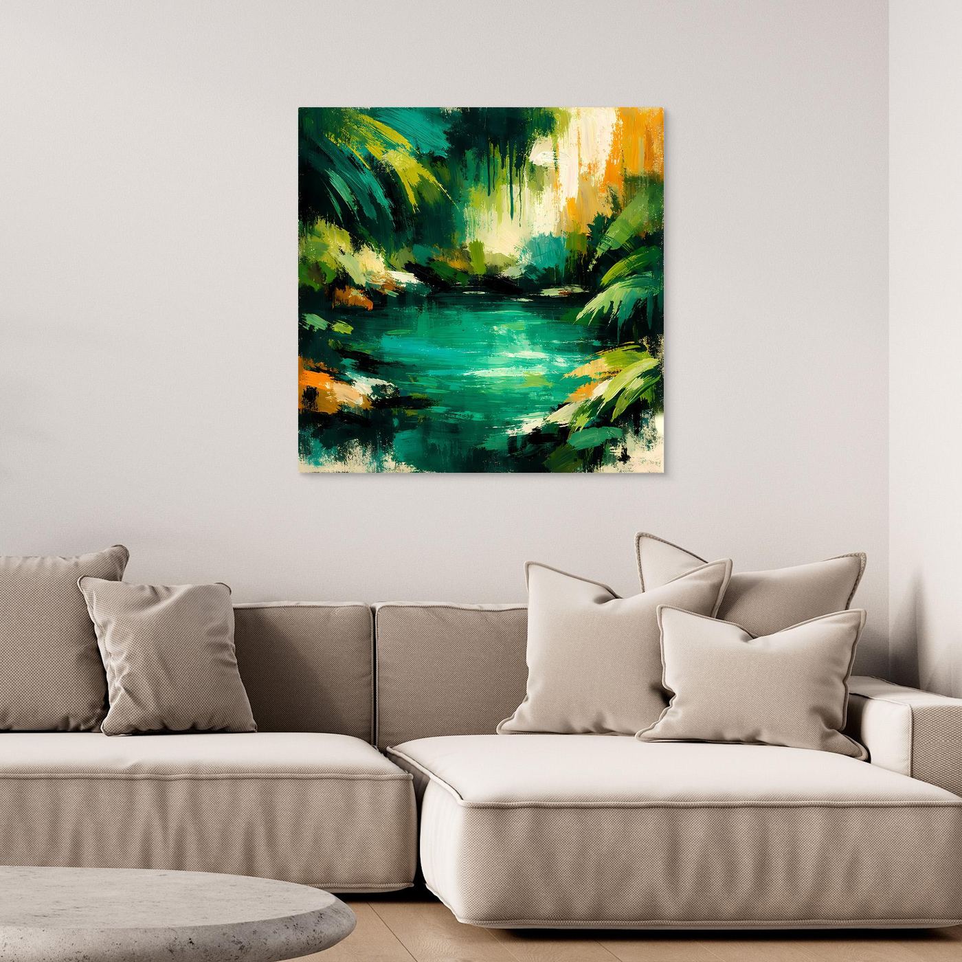 Leinwand Abstraktes Dschungelgewässer | Modernes Urwald Wandbild Smaragdgrün