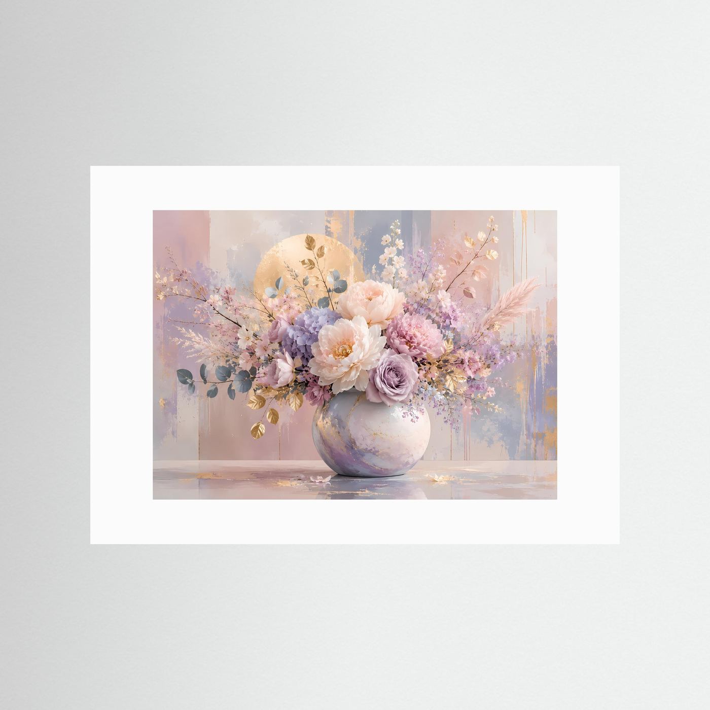 Blumenstrauß Poster Pastell | Elegante Pfingstrosen & Rosen in Vase | Florale Wandkunst | Modernes Blumenbild | Leinwand | Premium Wall Art