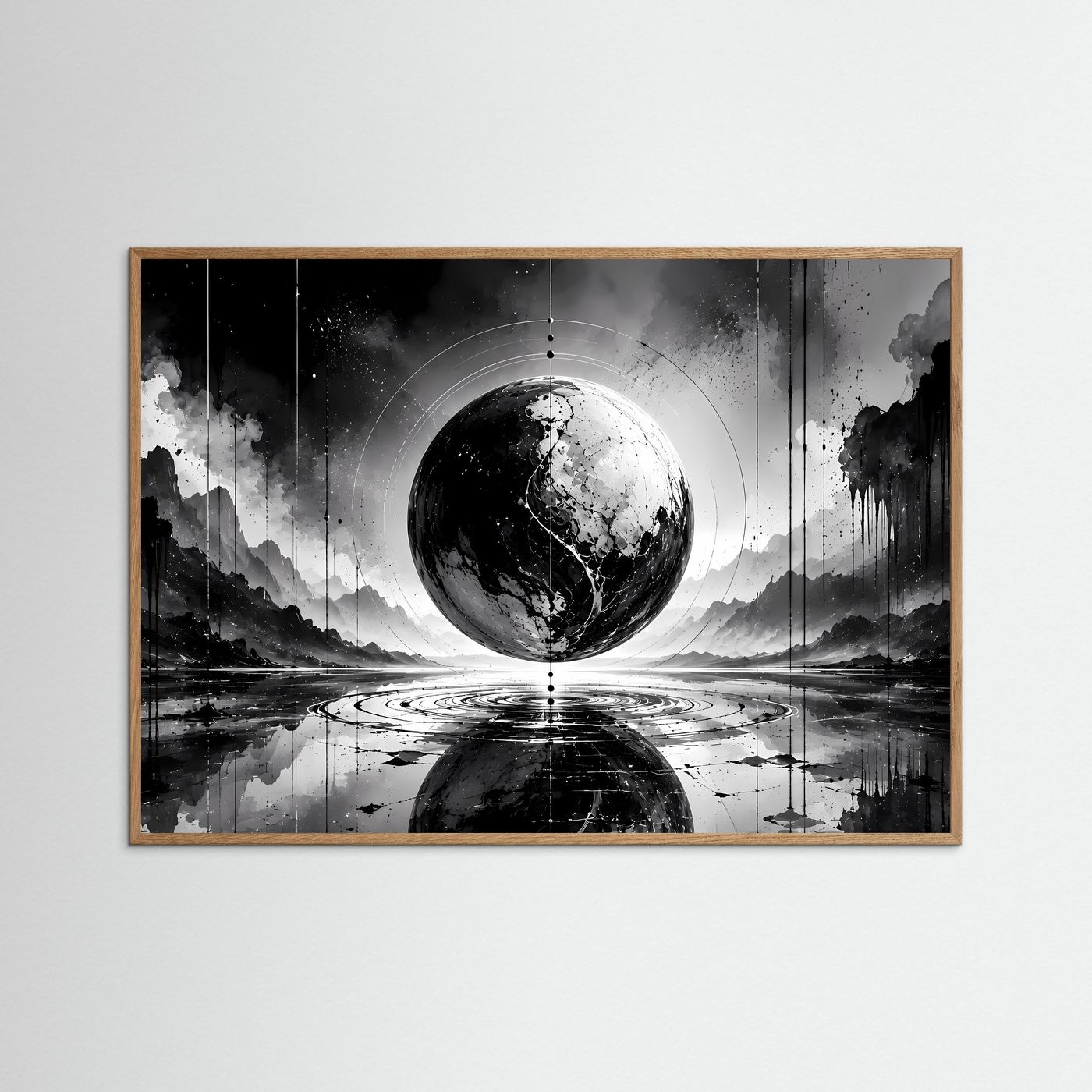 Schwarz Weiß Kugel Poster | Abstrakte Sphere Wandbild | Minimalistische Moderne Kunst | Monochrome Wall Art